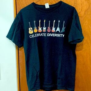 Celebrate Guitar Diversity Men’s Medium Short-Sleeved T-Shirt in Black